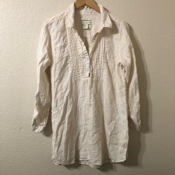 Cynthia Rowley Tops - Cynthia Rowley Linen Tunic Top Blouse White w/Yellow Stripes - Size Large